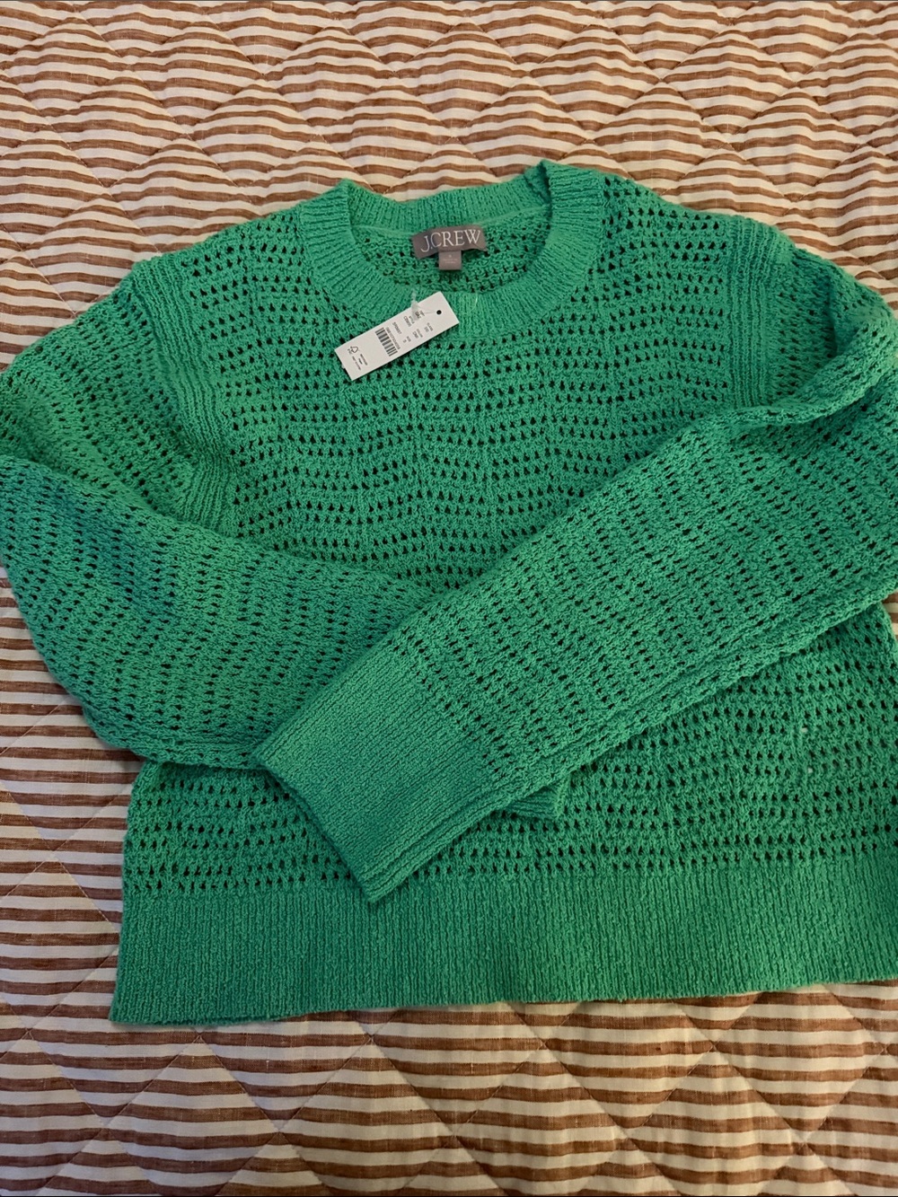 J. Crew Bright Green Open-Knit Crewneck Sweater
